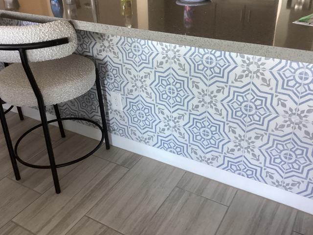 Patterned tile on a kitchen island